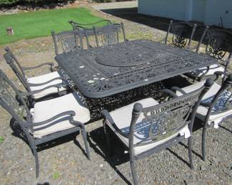 cast aluminum square patio set with 8 chairs w/seat cushions
