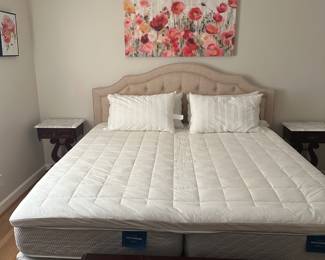 King bed headboard/frame. Split king mattress and memory foam topper