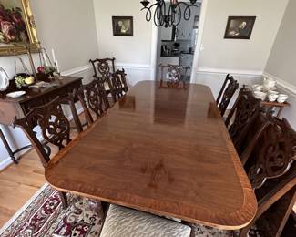 Antique dining table (up to 12') with 10 chairs