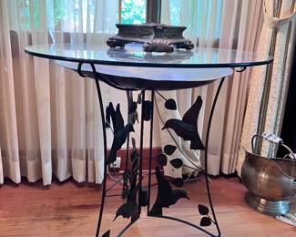Bird bath with Copper top / Glass top applied to make table. Use either way!