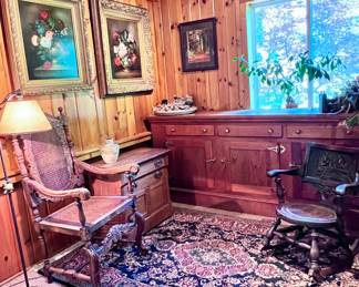 Artwork including Oil Painting, Rugs, Antique Lamps, Furniture ....