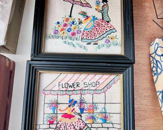 Vintage Flower Shop Framed Needlepoint Wall Art