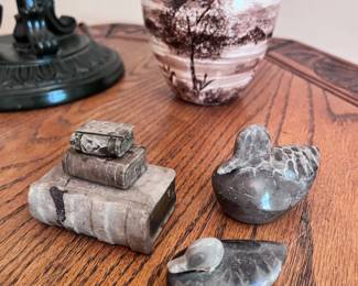 Petoskey stone miniature ducks & books