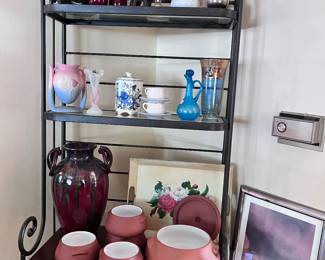 Iron Bakers Rack Loaded with Collectible Household Items