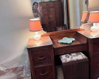Vintage Vanity with Mirror and Bench