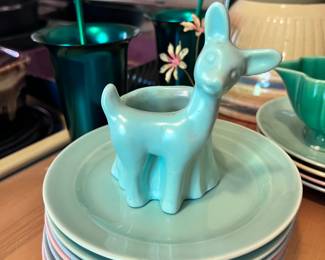 Haeger deer planter & fiesta dishes