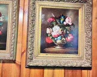 Oil Painting with heavily ornate frame by Elbeco