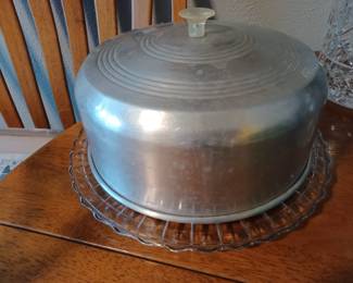 Vintage cake plate with aluminum dome