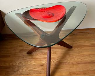 “Adrian Pearsall Style Jacks" Tripod Side Table with Guitar Pick Glass Top