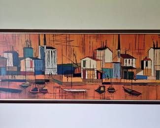 Vintage Old Modern Abstract Nautical Oil Painting Signed (Jean) Nerfin 
