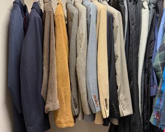 Men' suits, 40S & 40Reg, slacks 32/29-32/30, shirts medium and 15.5/32-33, and medium, shoes & boots size 8-9 medium