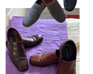Men' suits, 40S & 40Reg, slacks 32/29-32/30, shirts medium and 15.5/32-33, and medium, shoes & boots size 8-9 medium