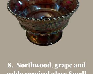 8. Northwood, grape and cable carnival glass small berries/sauce bowl