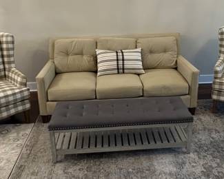 Broyhill sofa, leather ottoman bench