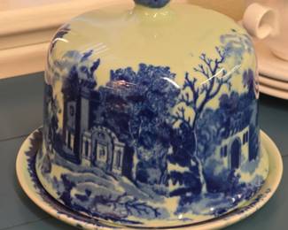 antique Victoria Ware Blue Flow Ironstone Cheese Keeper