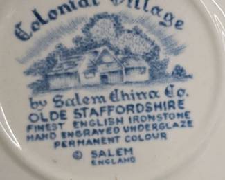 Colonial Village - Salem China Co - Olde Staffordshire - Finest English Ironstone - Hand Engraved underglaze permanent colour - Salem England