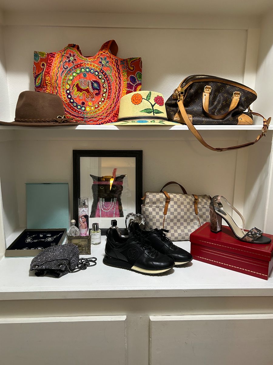 Two Louis Vuitton bags, LV shoes, Rene Caovilla shoes ( worn one time!)