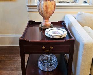 Southampton end tables (pair), Marbro alabaster lamps (pair)