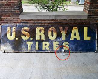 MASSIVE U.S. Royal Tires sign, see that water bottle? (garage)