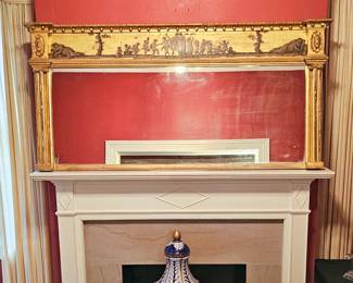 Antique Neo-Classical Giltwood Overmantel Mirror, c. 1870s (showcase)