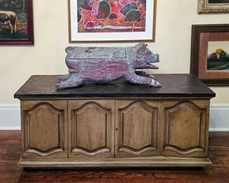 Copper clad primitive wood pig, old