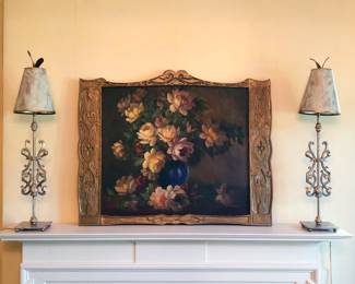 Early still life by Roy C. Gamble, a listed Texas artist. Oil on canvas in hand carved frame