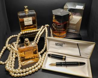 Chanel no. 5 and Coco, Mont Blanc, YSL (showcase)