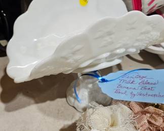 MILK GLASS BANANA BOAT