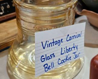 VINTAGE CARNIVAL GLASS LIBERTY BELL COOKIE JAR