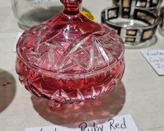 VINTAGE RED CRYSTAL CANDY DISH