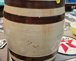 LARGE STONEWARE CROCK BEVERAGE DISPENSER