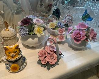 Collection of Porclain Flower Basket Figurines
