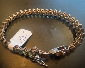 Sterling Silver & Jeweled Clasp Bracelet