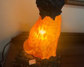 Amber Glass Black Metal Cat Lamp