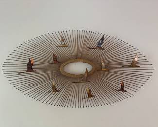 MCM Curtis Jere Sunburst Birds In Flight Brass Wall Sculpture