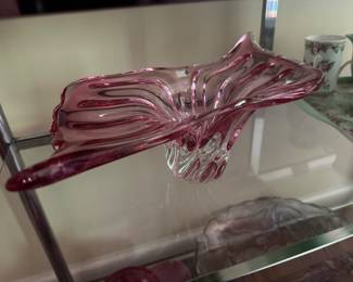 Vintage Murano Hand Blown Cranberry Glass Vase