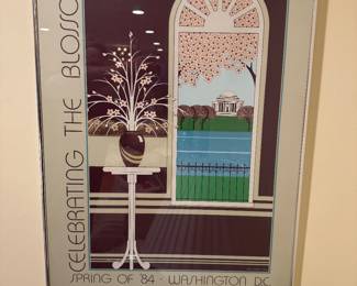 Framed Lithograph "Celebrating the Blossoms / Spring of '84 - Washington DC" Signed Wiley Radford Wine