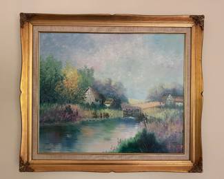 Framed Original Oil on Canvas Landscape Signed P. Arnoux