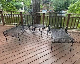 Saltirini Wrought Iron Wheeled Loungers with Round Side Table