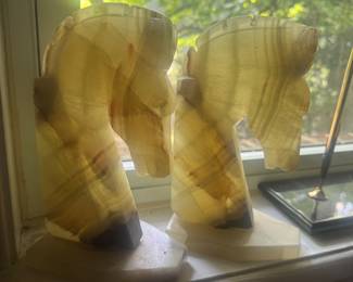 Vintage Onyx Horsehead Bookends