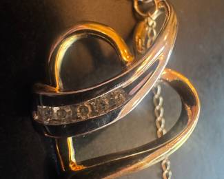 10K Gold Necklace with 10K Gold & Diamond Cluster Heart Pendant