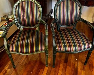 #8 pair of red and green arm chairs (one as is stain) $50.00
