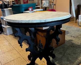 #70 Eastlake table with marble top and pedestal base 28x20x28 $75.00