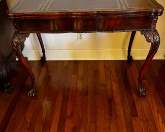 #9 game/ dining table with claw feet leather top pull out legs to make it dining table need leaves 20-60x40x30 $200.00
