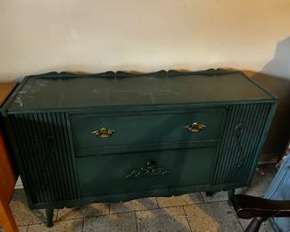 #66 vintage stereo painted green with turntable 48x15x30 $65.00