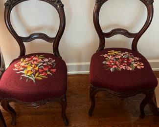 #5 pair of rose back needle point chairs $100.00