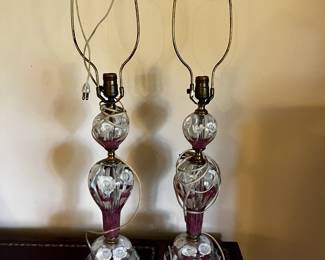 #10 (2) pink flower blown glass lamps 33 tall $80.00