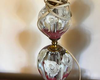 #10 (2) pink flower blown glass lamps 33 tall $80.00