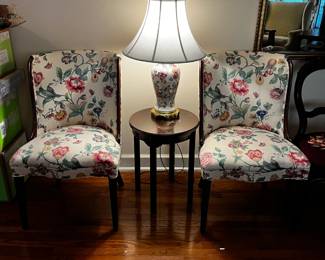 #2 pair of flower armless chairs $100.00
#3 round table with 4 legs 17x23 $25.00
#4 flower ginger jar lamp 31 tall $30.00