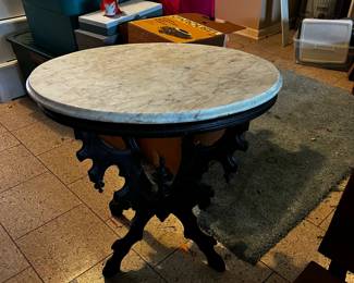#70 Eastlake table with marble top and pedestal base 28x20x28 $75.00
